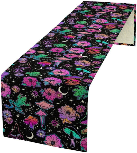 Gothic Star Moon Colorful Table Runner for Kitchen Living Room Home Party Boho Floral Table Runner 13x90 Inch