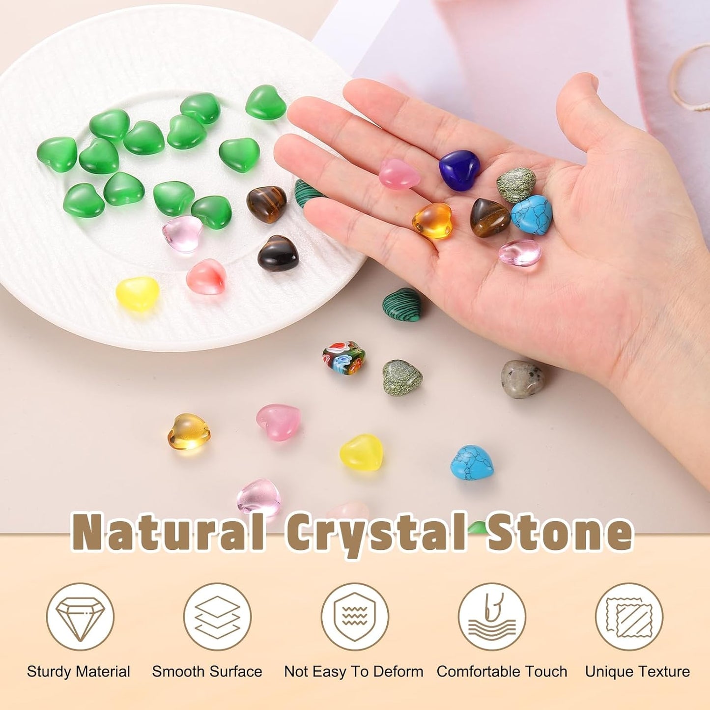 PATIKIL 20 Pcs Natural Heart Shaped Crystal Stone, 0.6 Inch Mini Polished Love Gemstone Crystal, Pocket Rock Engraved Worry Stones for Women Gifts Meditation, Light Red