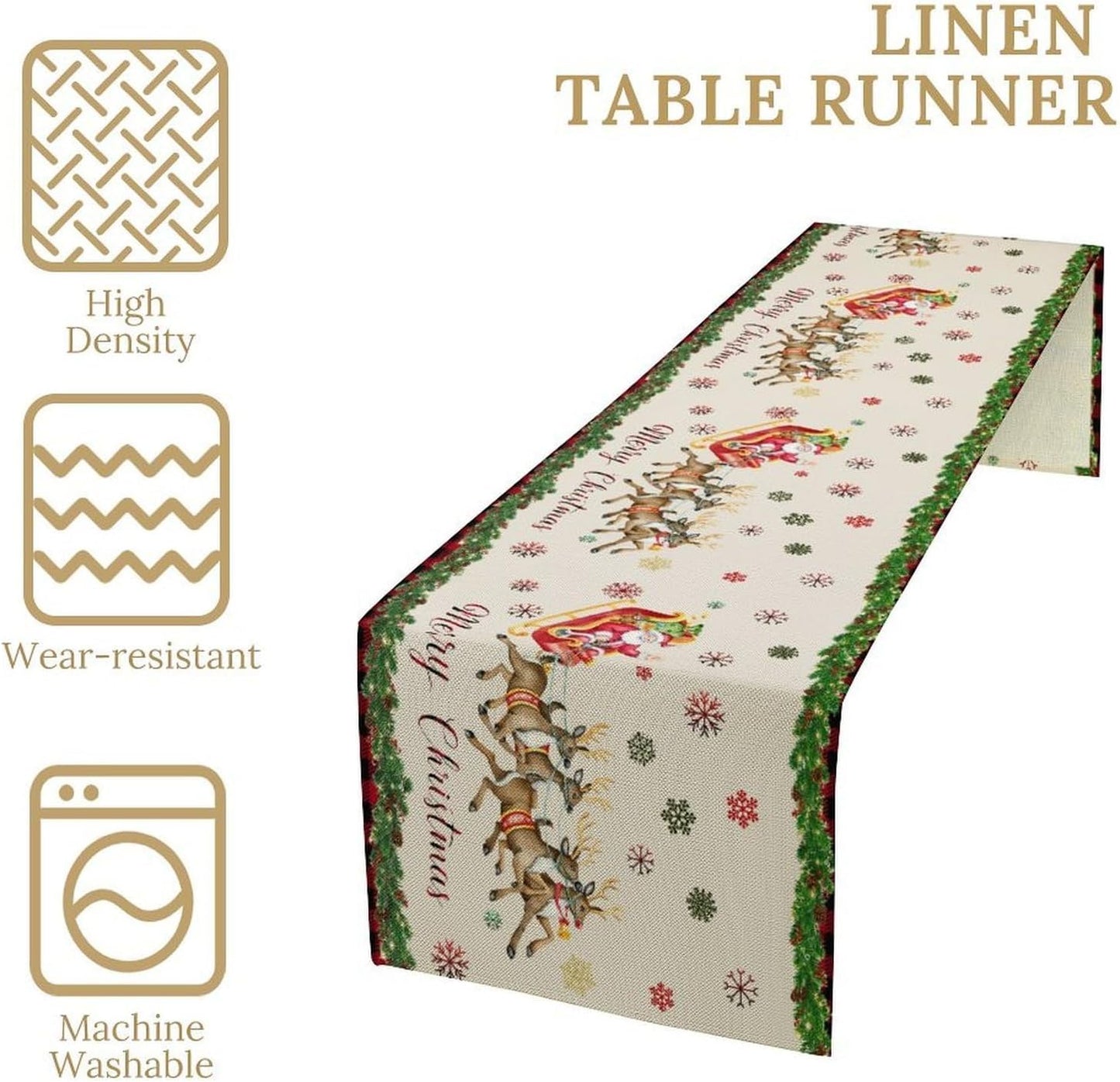 Christmas Table Runner,Xmas Deer Cute Santa Claus Red Plaid Pattern Printed Tablecloth Burlap for Hotel Indoors Outdoor Dining Room Kitchen Home Decor,W13X L80 in