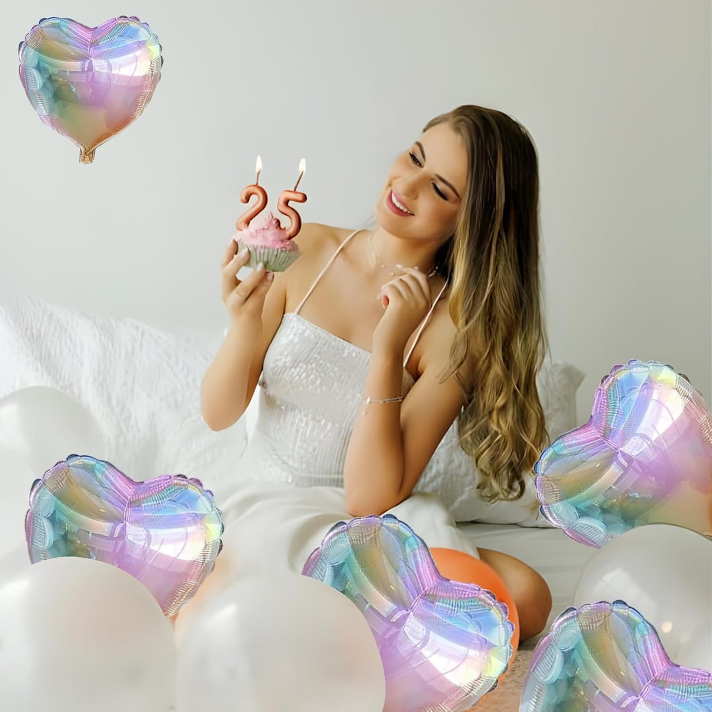 Silver Glitter Heart Ballloons,18 Inch Bright Foil Love Heart Shaped Balloons 6Pcs Silver love balloon for Baby Shower Birthday Party Wedding Engagement Valentines Day Decorations
