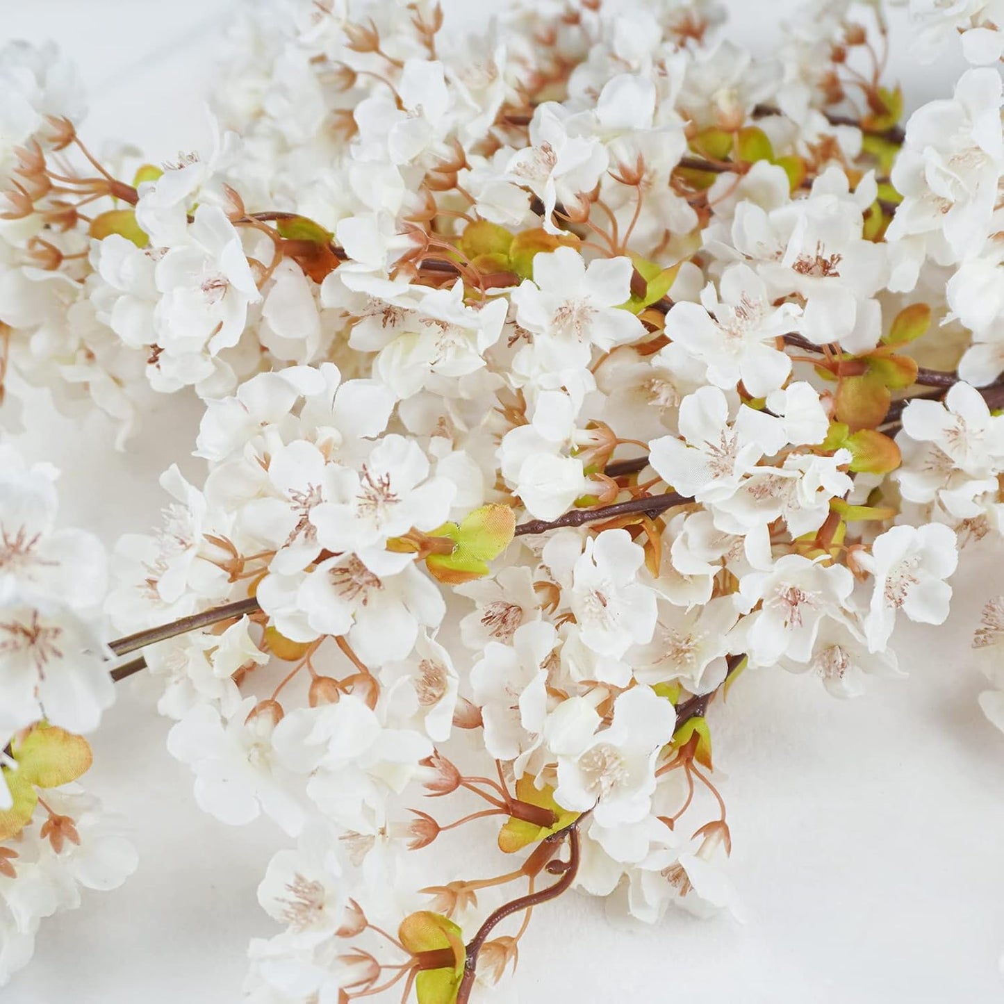 Uieke Silk Cherry Blossom Branches, 39.3in Artificial Cherry Blossom Tree Stems, Fake Plum Blossom Flowers Arrangement for Wedding Home Japanese Decor, Set of 3, White
