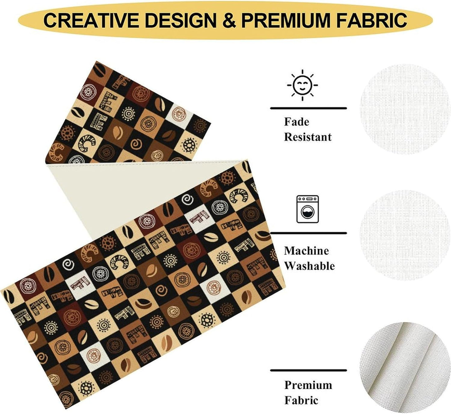 Coffee Theme Table Runner, Rustic Farmhouse Coffee Cup Latte Cappuccino Tea Party Cafe Table Center Decor for Home Kitchen Dining Patio Holiday Party Indoor Outdoor Table Decorations, 13"x90" Inch