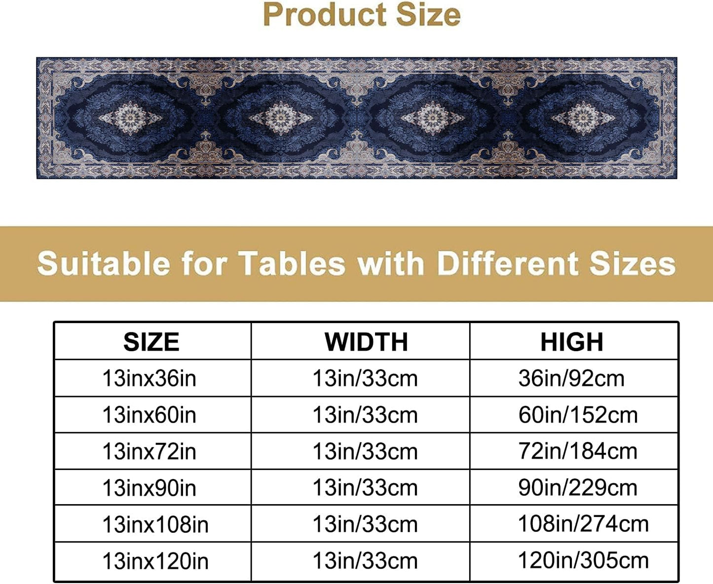 Vintage Boho Floral Table Runner, Rustic Country Farmhouse Dark Blue Grey Retro Flower Pattern for Home Kitchen Table Decor Dining Coffee Room Party Decor 13x60in
