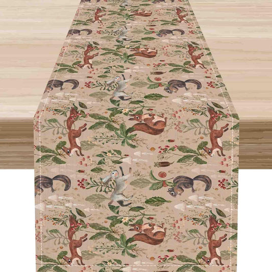Rustic Forest Table Runner, Farmhouse Wild Woodland Animals Country Deer Fox Rabbits Watercolor Table Center Decor for Home Kitchen Dining Patio Holiday Party Outdoor Table Decorations, 13"x36" Inch