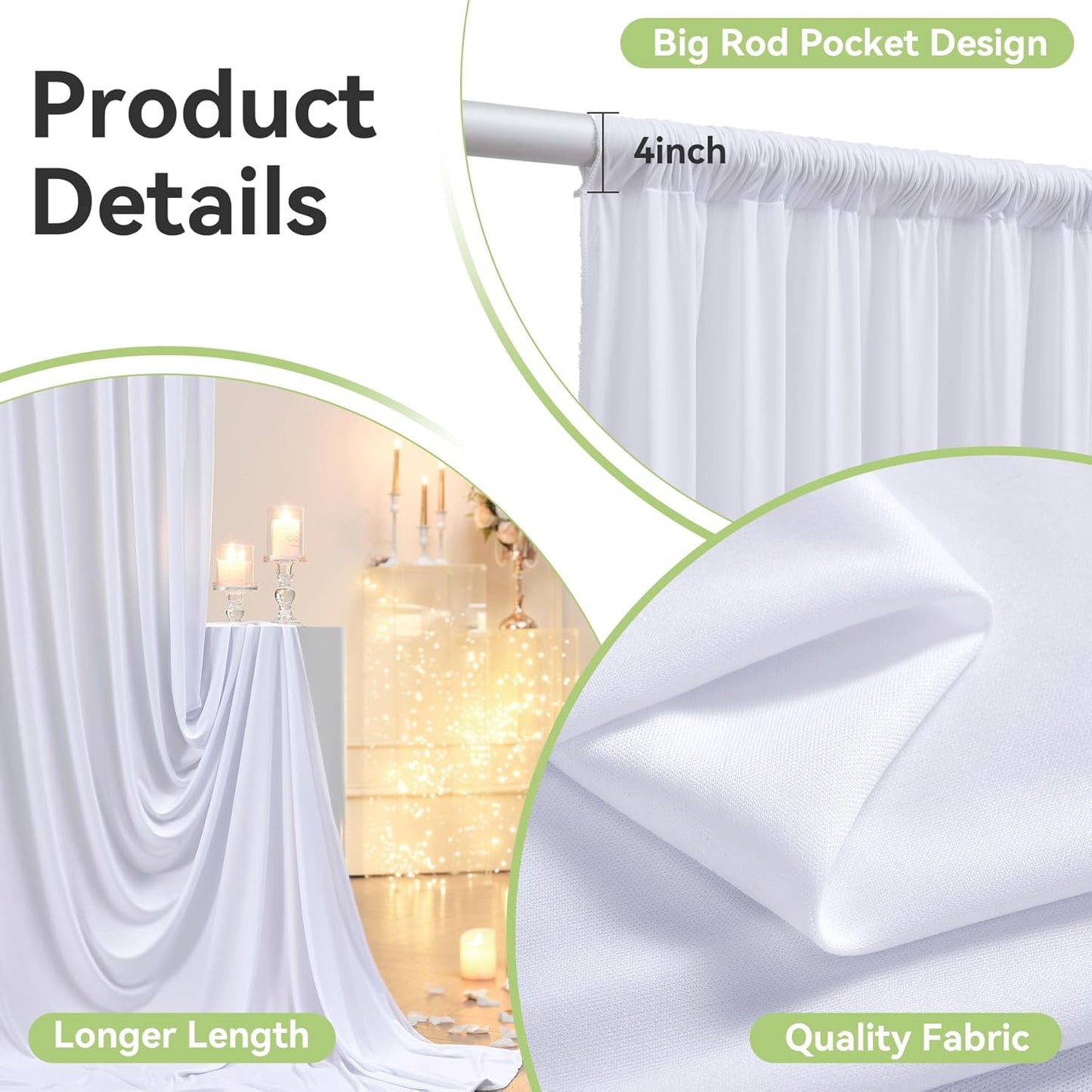 10ftx14FT Wrinkle Free White Backdrop Curtain, 2 Panels 14FT Height White Wedding Backdrop Drapes, Silky Polyester Back Drop Cloth for Birthday Photography Background Party Backdrop Draping