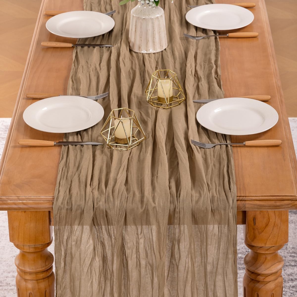 MLMW 10 Pack Fall Table Runner Boho Nude Brown Cheesecloth Table Runner Autumn Gauze Rustic Tan Cheese Cloth 160 inch 13.3ft for Thanksgiving Wedding Party Baby Bridal Shower Birthday