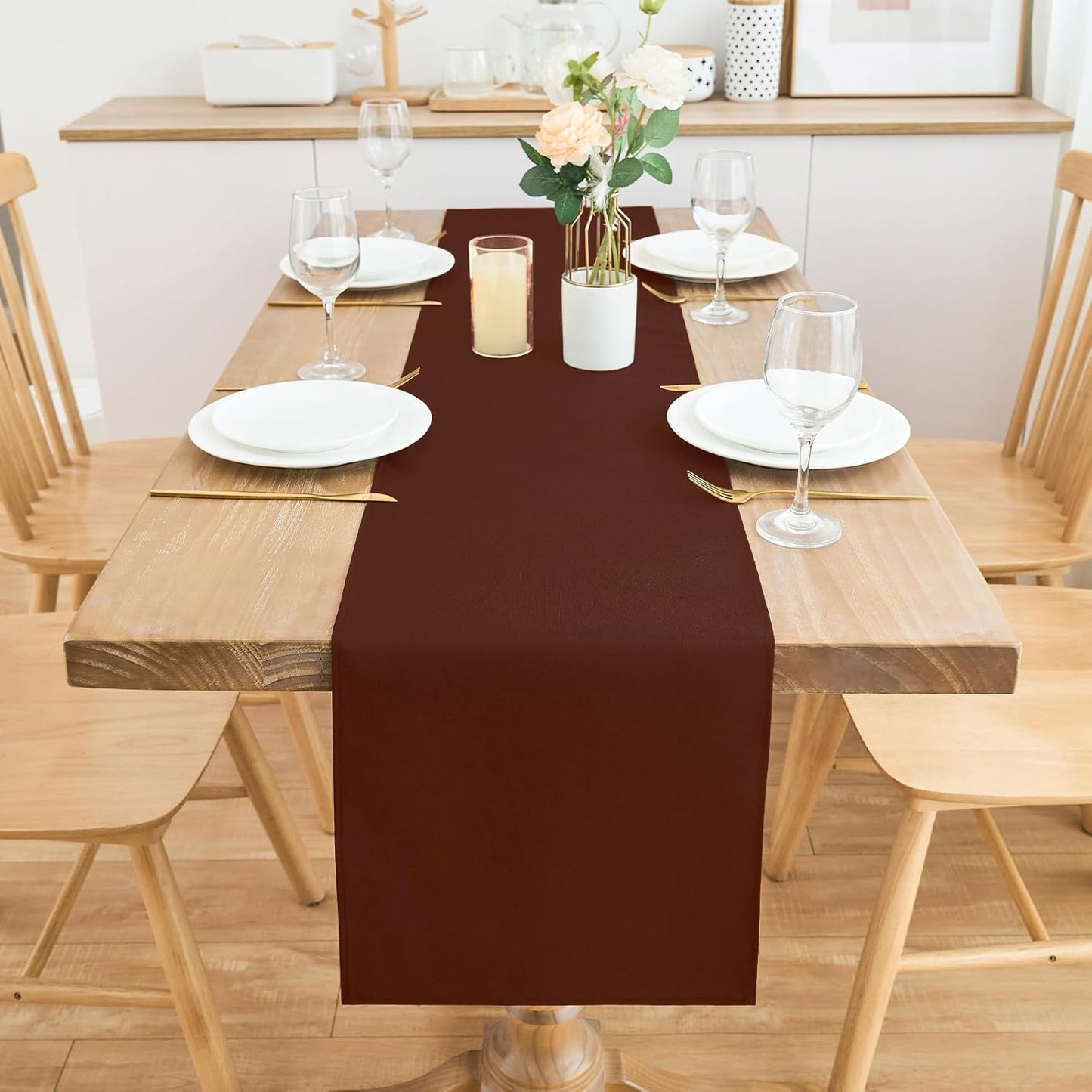 2 Pack Chocolate Table Runner 12 x 60 Inch Solid Color Farmhouse Runners Coffee Table Dresser for Daily Party Home Decoration
