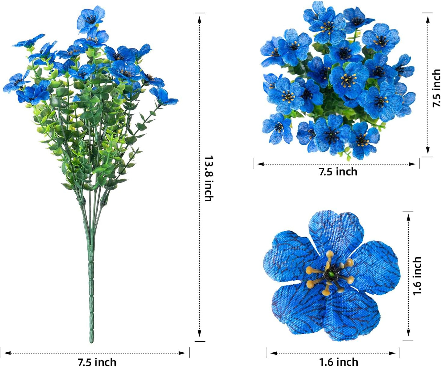 HyeFlora Artificial Flowers for Outdoor Indoor Garden Home Decoration, Faux Flower Daisy with Eucalyptus Leaves Fake Plants Greenery Boxwood Porch Patio, 12 Bundles (Blue)