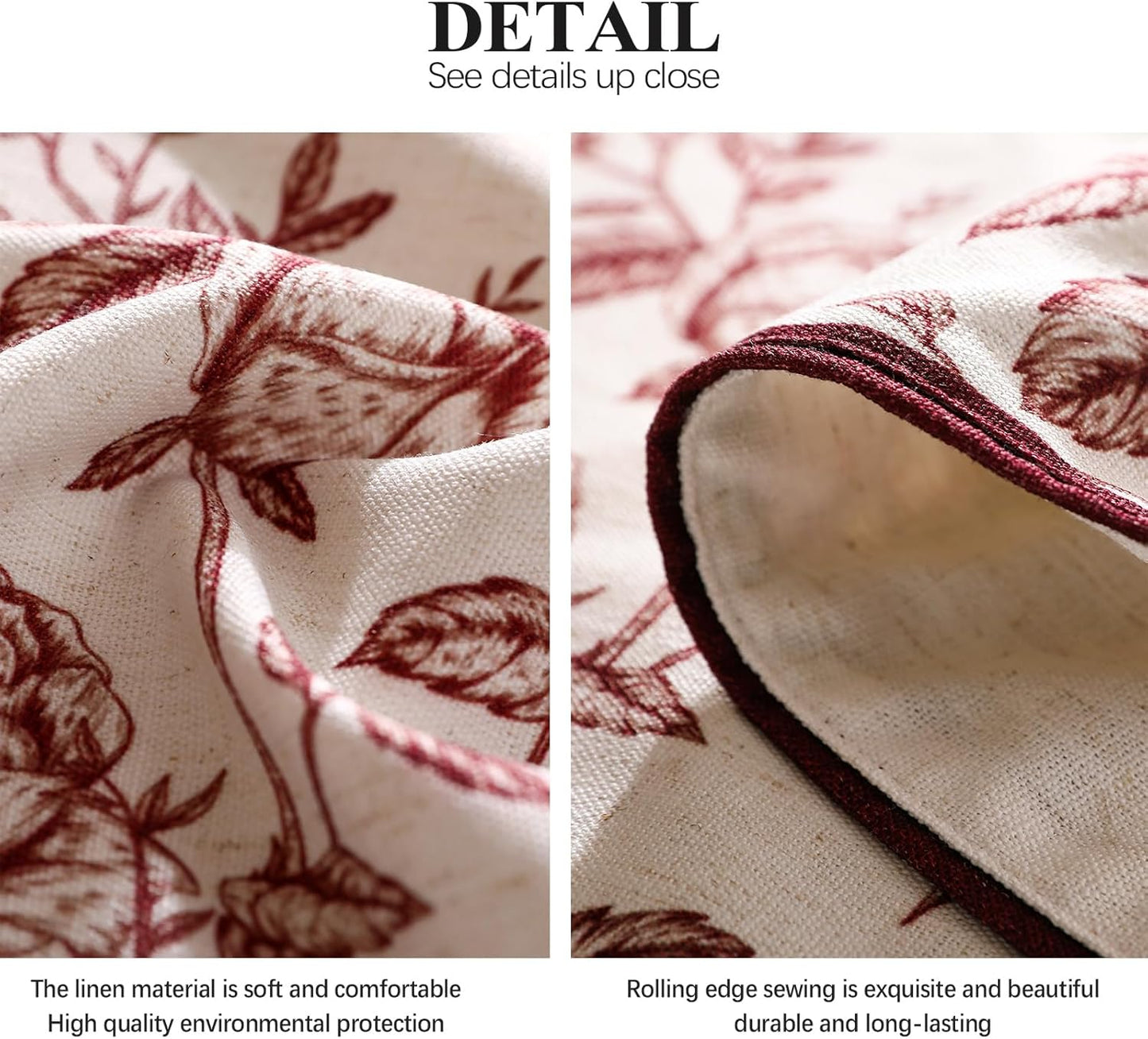 ISAENNE Designer Vintage Linen Round Tablecloth,Red Floral Pattern Linen Stain Resistant Table Cloth,Decor Tablecloths for Dining Thanksgiving Kitchen Christmas,Diameter 67"-Harmony