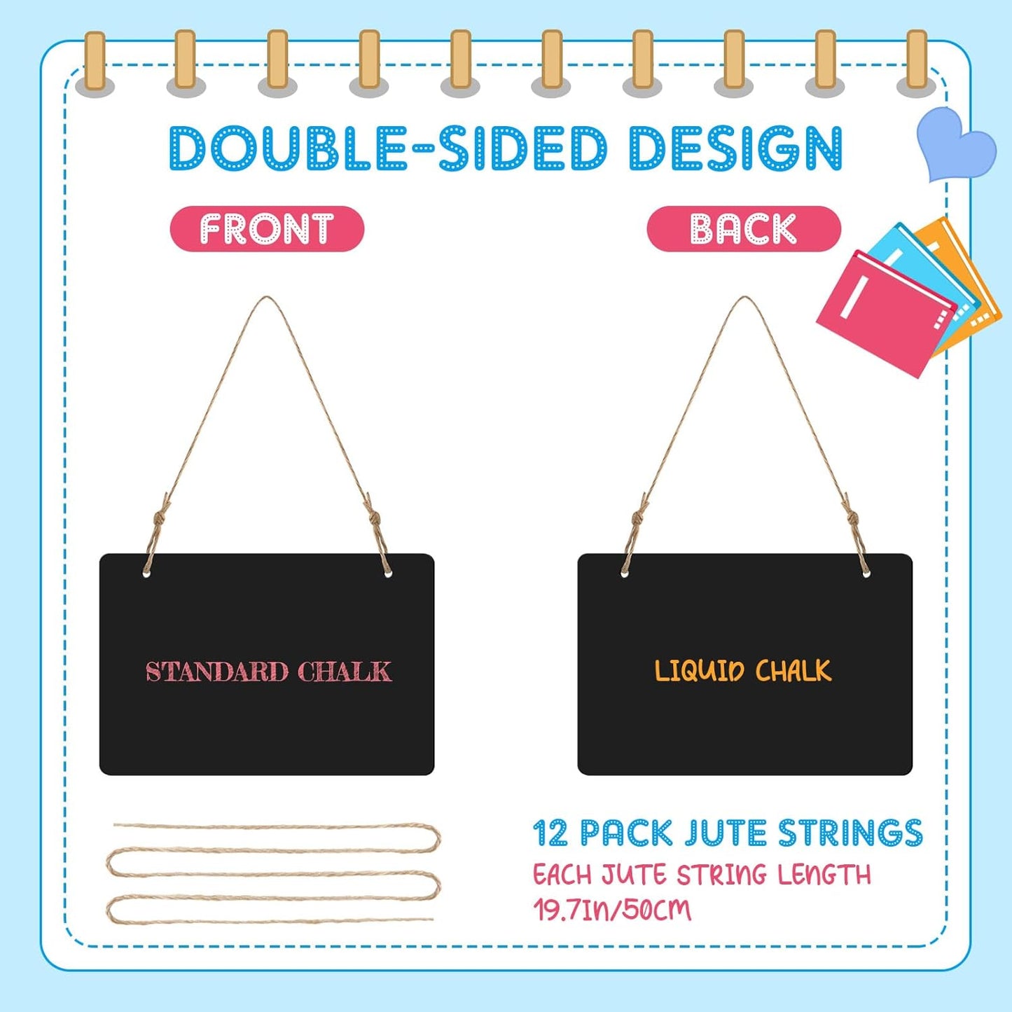 12 Pcs 4 x 6 Acrylic Chalkboard Hanging Sign with Chalk Markers Chalk Board Signs with Hanging String for Wedding Kitchen Home Party Decoration (Rectangle)