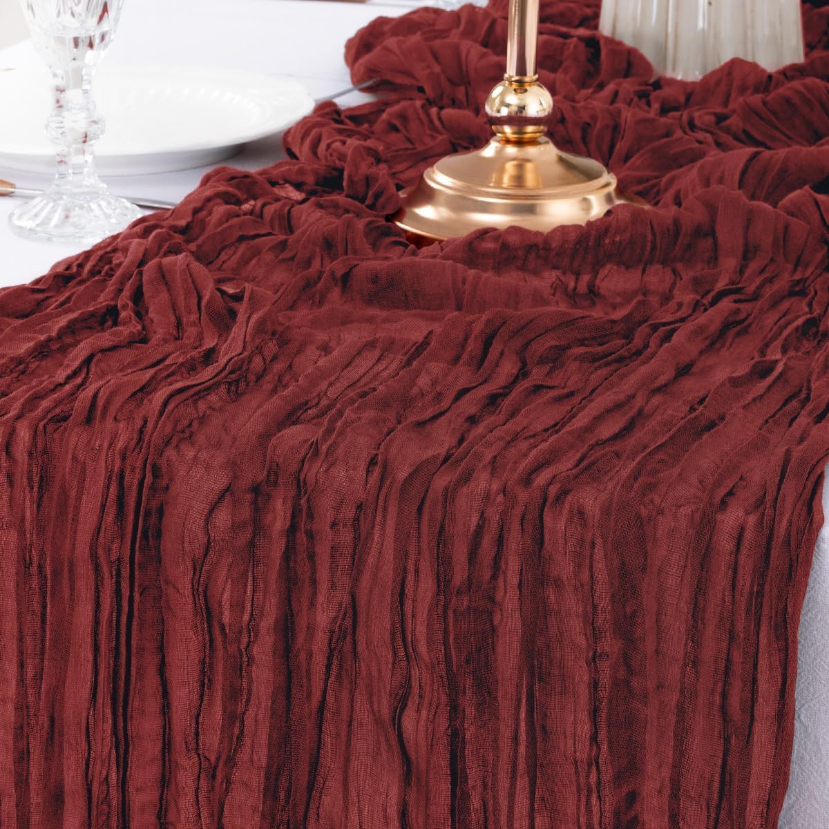 MLMW Christmas Table Runner Cheesecloth Burgundy Boho Cheese Cloth 160 inch Gauze Rustic Sheer Table Runner 13.3ft for Party Wedding Baby Bridal Shower Birthday
