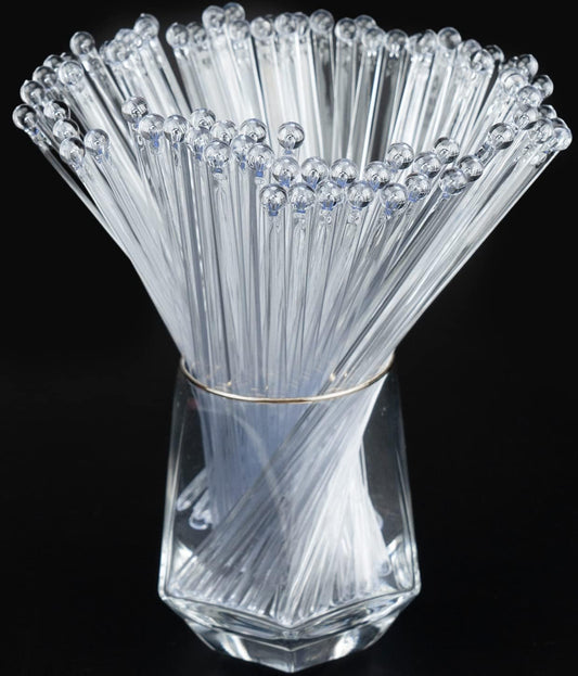 100-PCS Clear Plastic Swizzle Sticks, Crystal Cake Pops, Cocktail Coffee Drink Stirrers, Lolipop Stick, 7.24 Inch