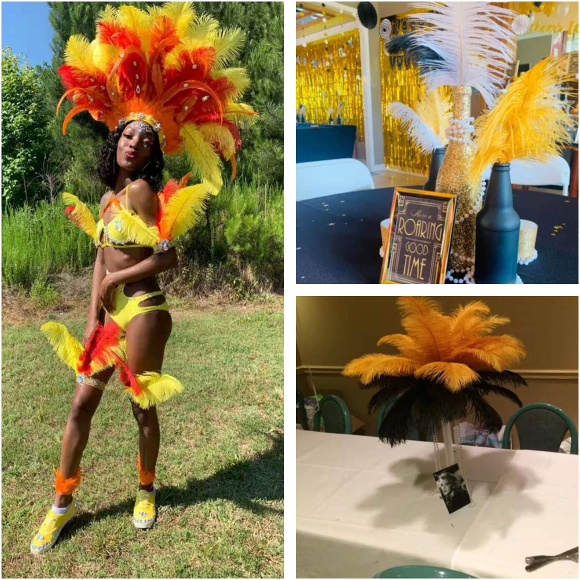 12pcs Natural Luxury Gold Ostrich Feathers 12-14inch (30-35cm) for Wedding Party Centerpieces，Flower Arrangement and Home Decoration.