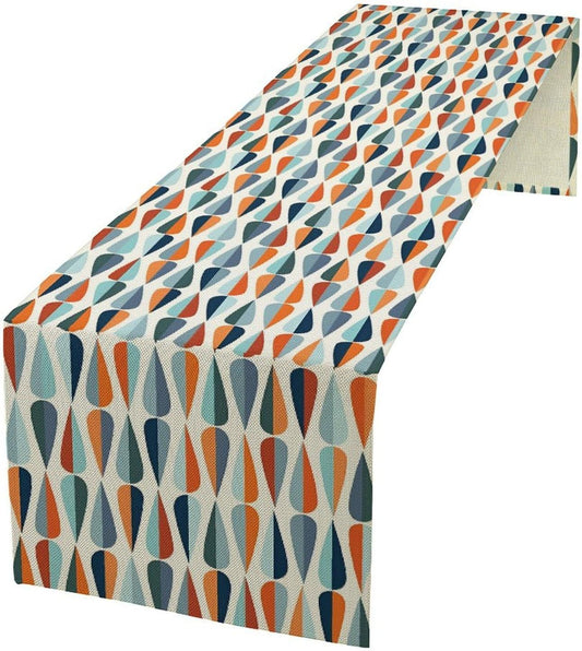 Mid Century Table Runner, Modern Style Retro Pattern Droplet Shapes Mosaic Tones Pattern Print for Home Kitchen Table Decor Dining Coffee Room Party Decor 13x60in