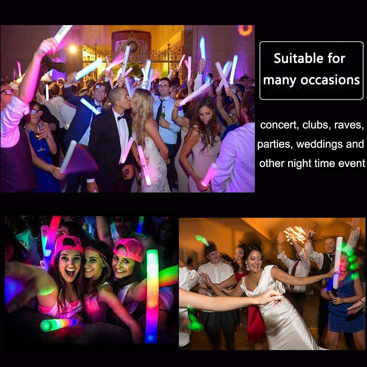 Glow Sticks Bulk - 24 Pcs LED Foam Sticks Glow Batons with 3 Modes Flashing Effect, Glow in The Dark Party Supplies for Party Wedding Birthday Concert Halloween Christmas