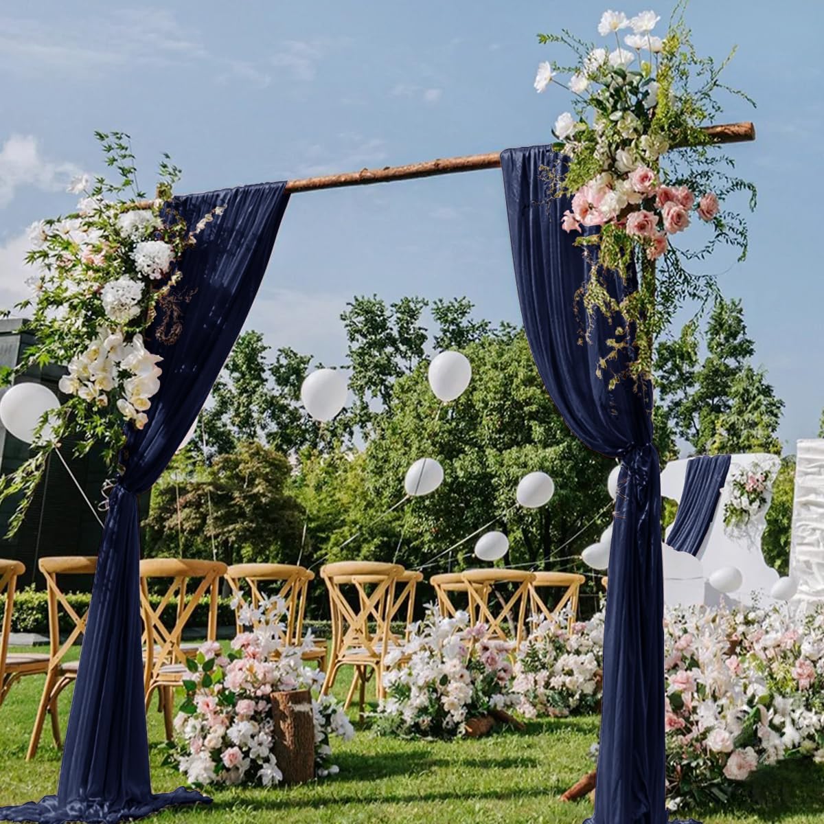Navy Blue Wedding Arch Draping Fabric 4 Panels 29" x 20 FT Navy Wedding Drapes for Backdrop Sheer Curtain Drapes for Romantic Bridal Baby Shower Ceremony Birthday Party Fall Outdoor Events