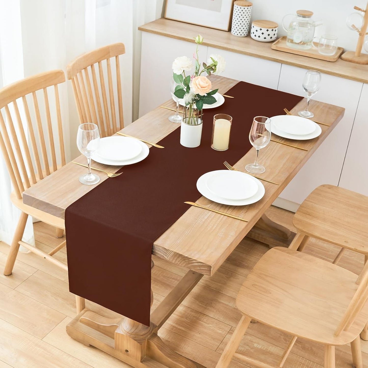 2 Pack Chocolate Table Runner 12 x 72 Inch Solid Color Farmhouse Runners Coffee Table Dresser for Daily Party Home Decoration