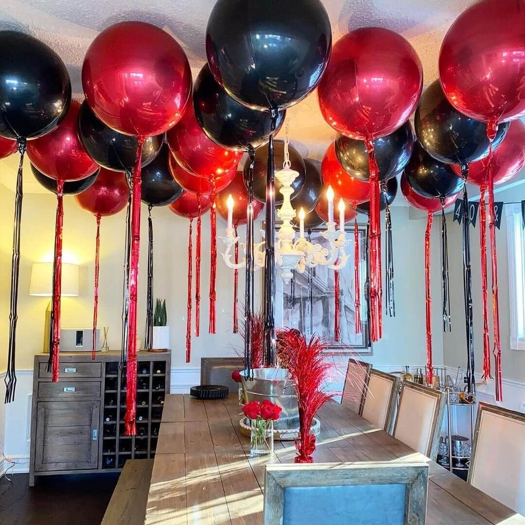 6 Pack Black 22 Inch 4D Foil Balloons Big 360 Degree Round Sephere Mylar Balloons Mirror Finish Metallic Balloons for Wedding,Birthday,Bachelorette,Baby Shower Decorations Party Supplies