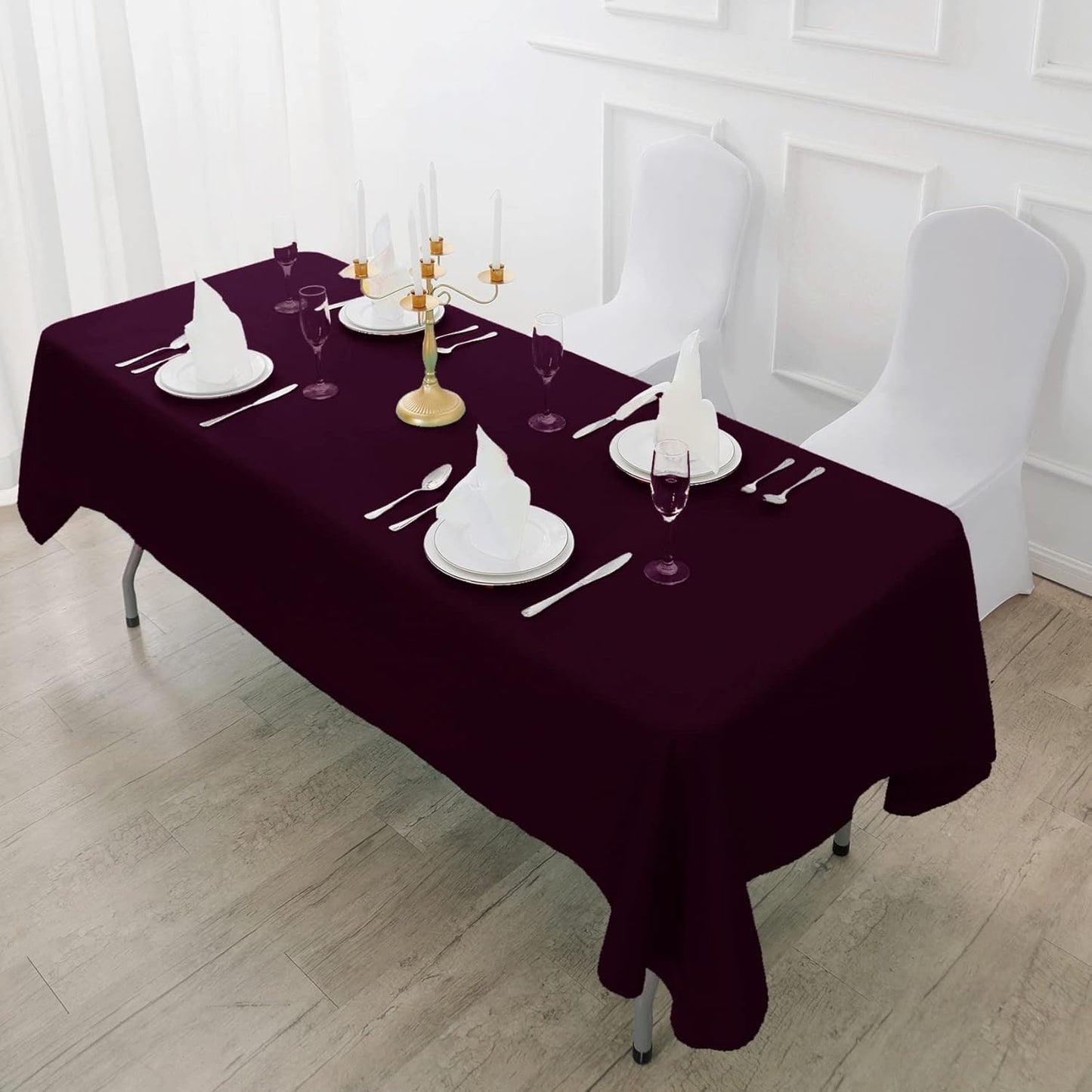 Fokitut 2 Pack Waterproof Rectangle Tablecloth, 90x132 Inch,Stain Resistant and Wrinkle Polyester Table Cloth, Fabric Table Cover for Kitchen Dining, Wedding, Party, Holiday Dinner-Eggplant