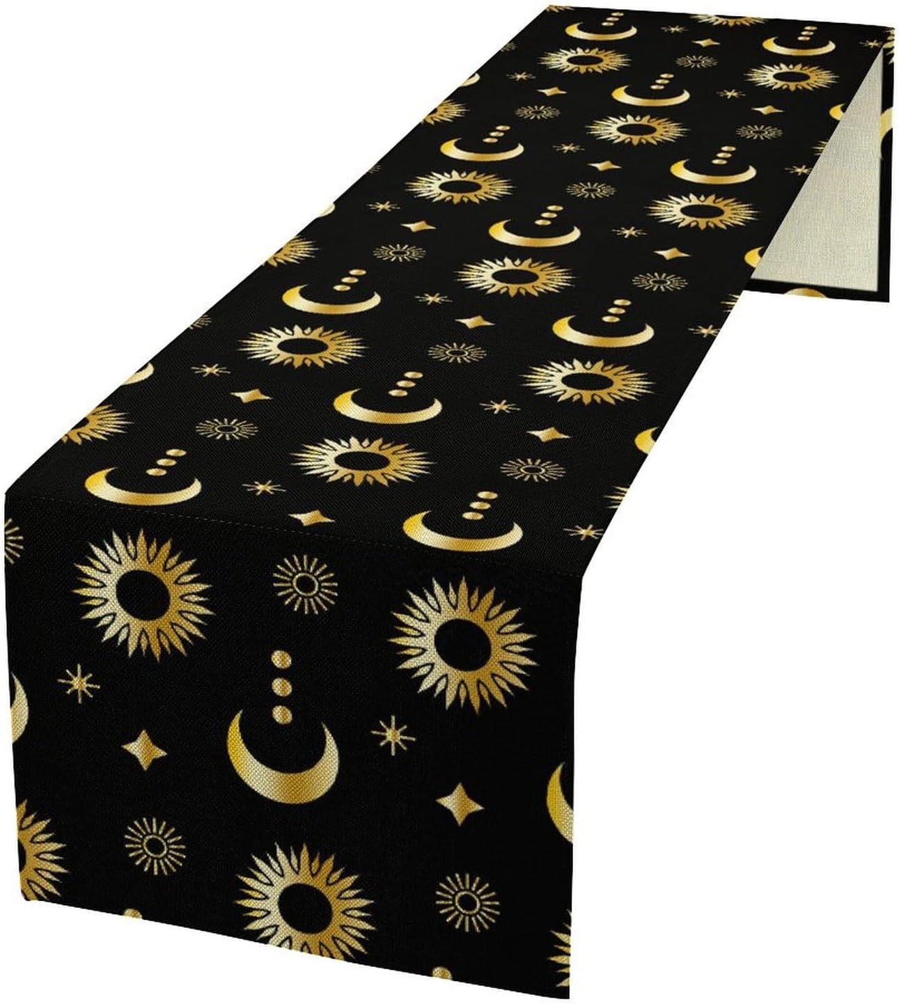 Magic Gold Sun Moon Stars Table Runner Mystical Farmhouse Rustic TableRunner for Party Holiday Dining Room Kitchen 13x36 Inch