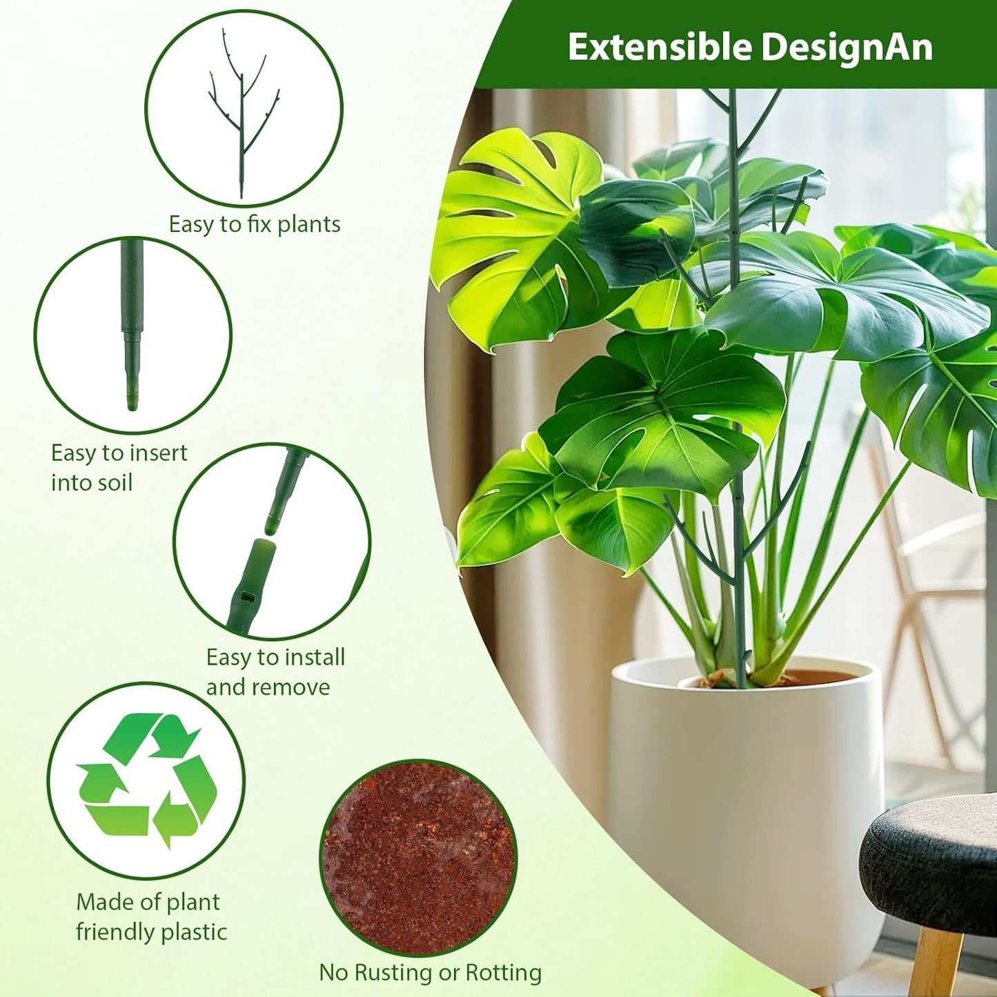 15 Pack Stackable Plant Support Stakes, Garden Trellis for Climbing Plants Indoor and Outdoor Use, Plant Accessories for Potted Plants Monstera, Plant Sticks for Climbing Plant Stems
