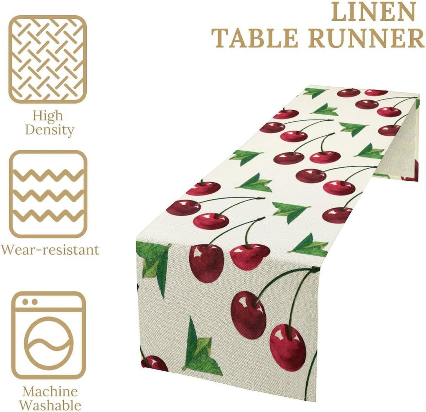 Red Cherry Table Runner Watercolor Tropical Fruit Spring Summer Wild Berry Dinner Runner for Girl Baby Party Holiday Home Kitchen Dining Table Decor 13x90