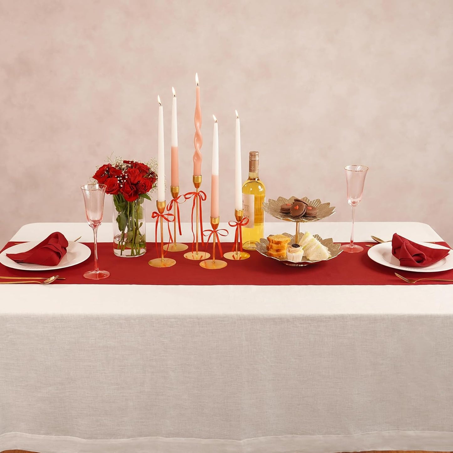 Red Table Runner 48 Inch – Cotton Linen Hemstitch Farmhouse Table Runner 14x48 – Washable Fabric for Dining Table, Spring, Summer, Wedding, Everyday Décor – Serena