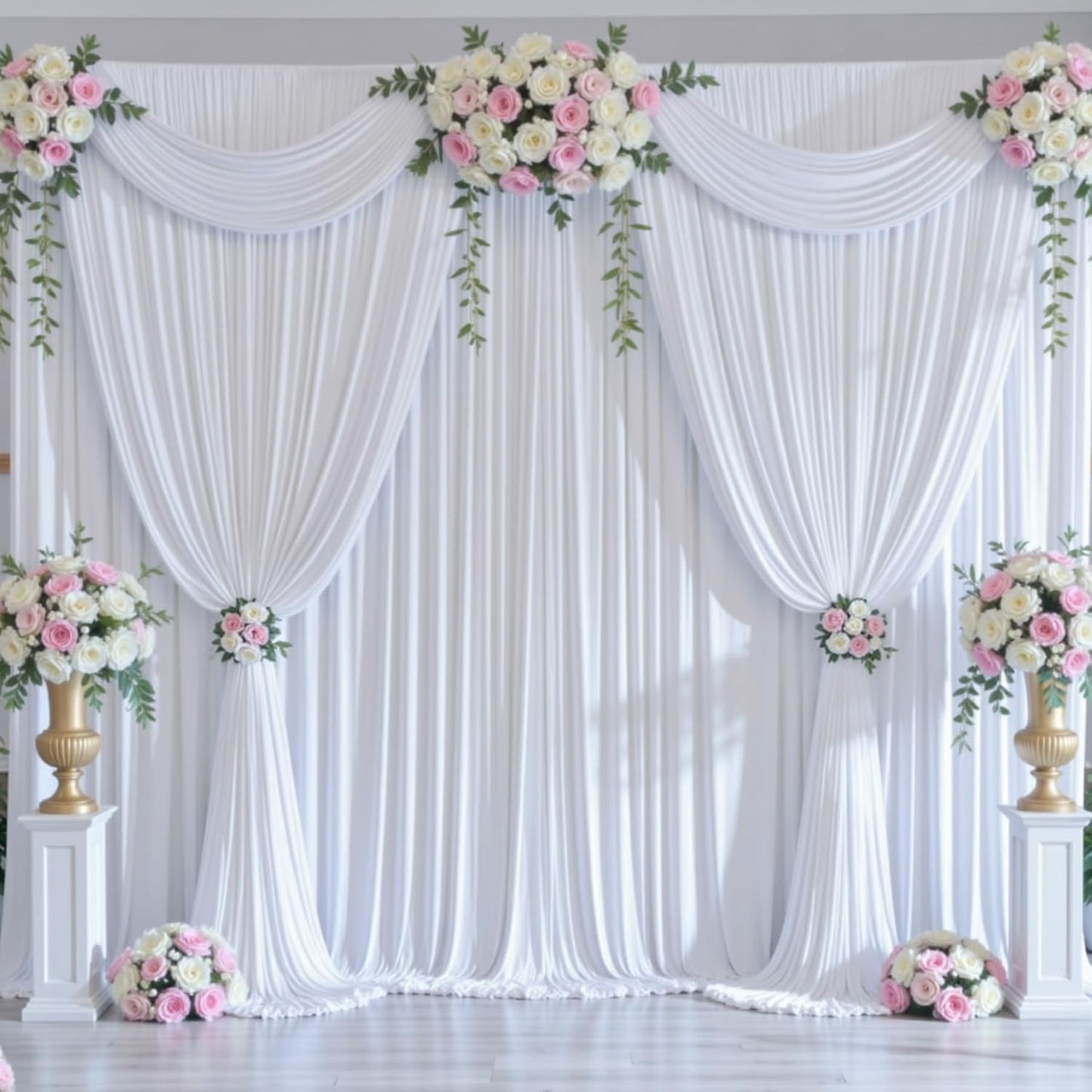 10x10ft Wrinkle Free White Backdrop Curtains for Party Background, 2 Panels 5x10ft Silky Polyester Photo Backdrop Drapes Back Drop Cloth for Wedding Birthday Photography Baby Shower Decor