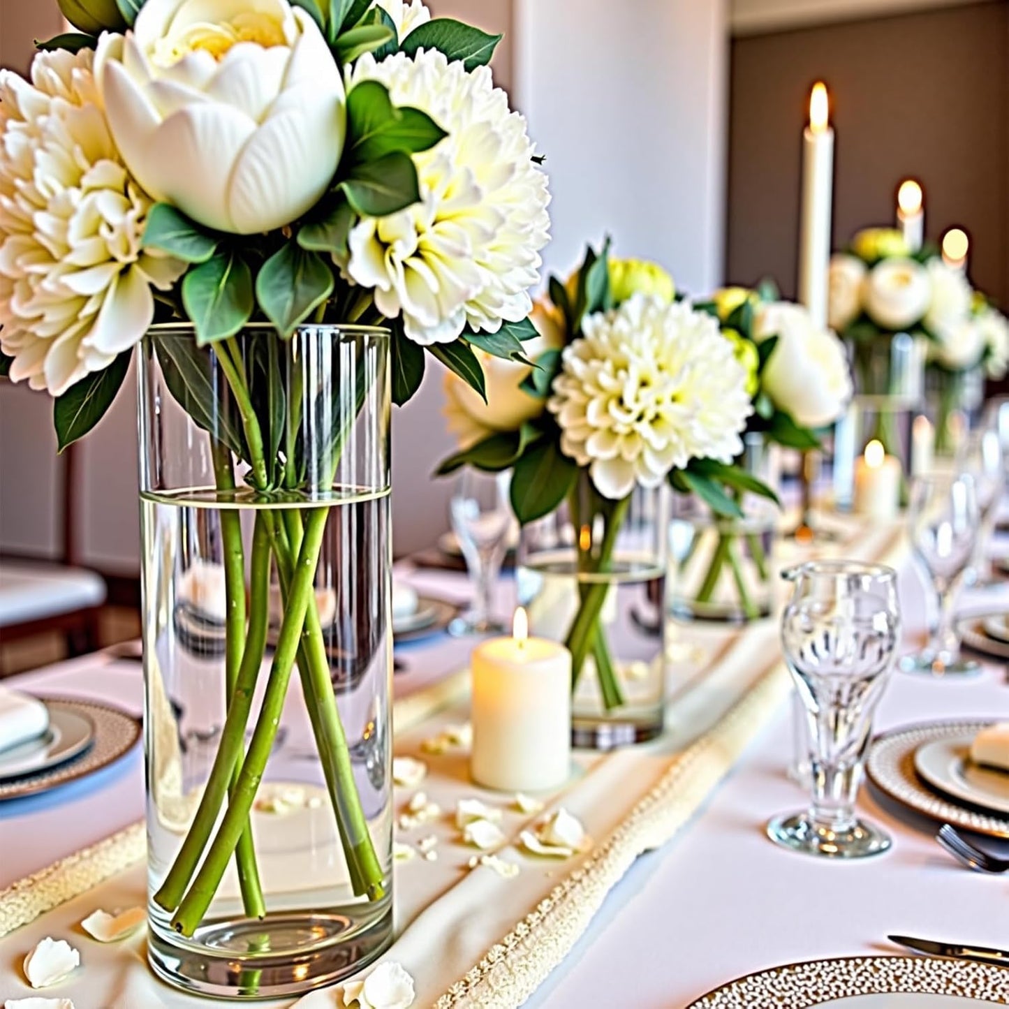 4 Clear Glass Cylinder Vases for Centerpieces - Different Sizes Floating Candle Vases Holder -4", 6", 8",10" Hight Perfect for Weddings and Events