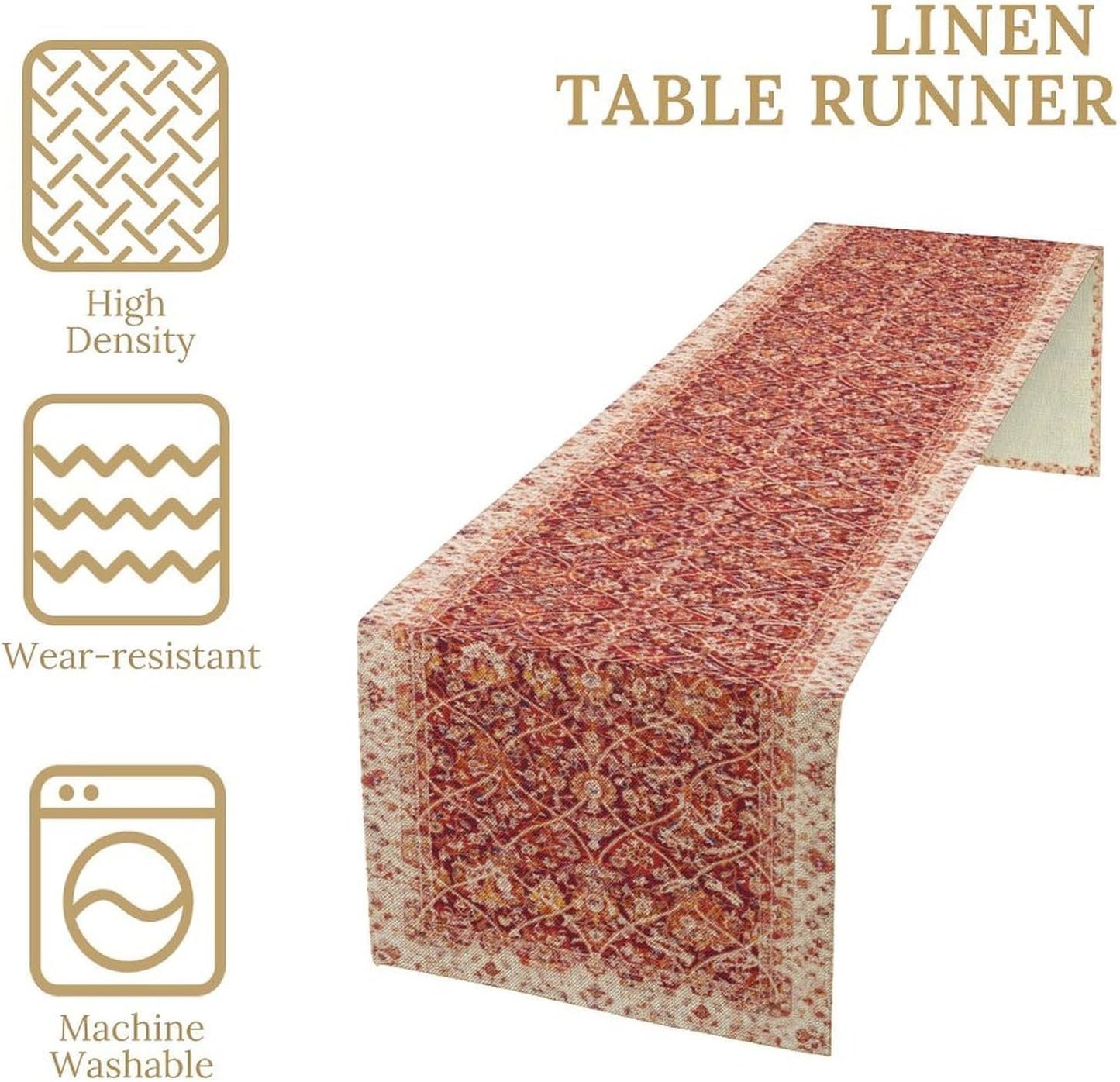Boho Floral Vintage Table Runner, Retro Red Flower Rustic Country Farmhouse Abstract Pattern for Home Kitchen Table Decor Dining Coffee Room Party Decor 13x36in