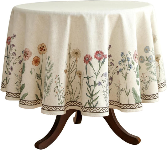 ISAENNE Designer Off White Linen Small Round Tablecloth,Floral Elegant Table Cloth,Stain Resistant Vintage Decor Tablecloths for Dining Thanksgiving Kitchen Christmas,Diameter 55"-Serenity G