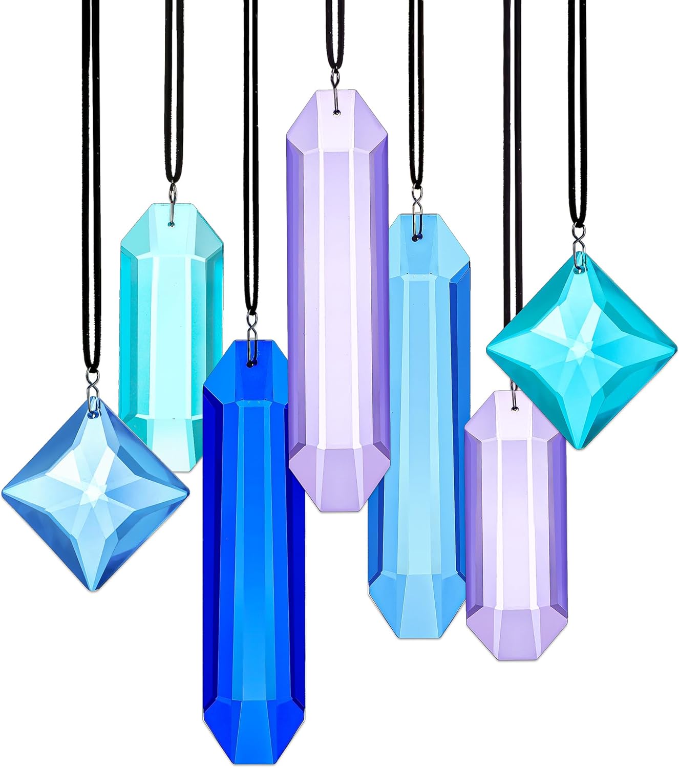 HDCRYSTALGIFTS Crystal Prisms Sun Catchers Hanging, 7PCS Blue Dreams Suncatcher Rainbow Maker Sun Catcher Indoor Window Home Garden Christmas Tree Decor