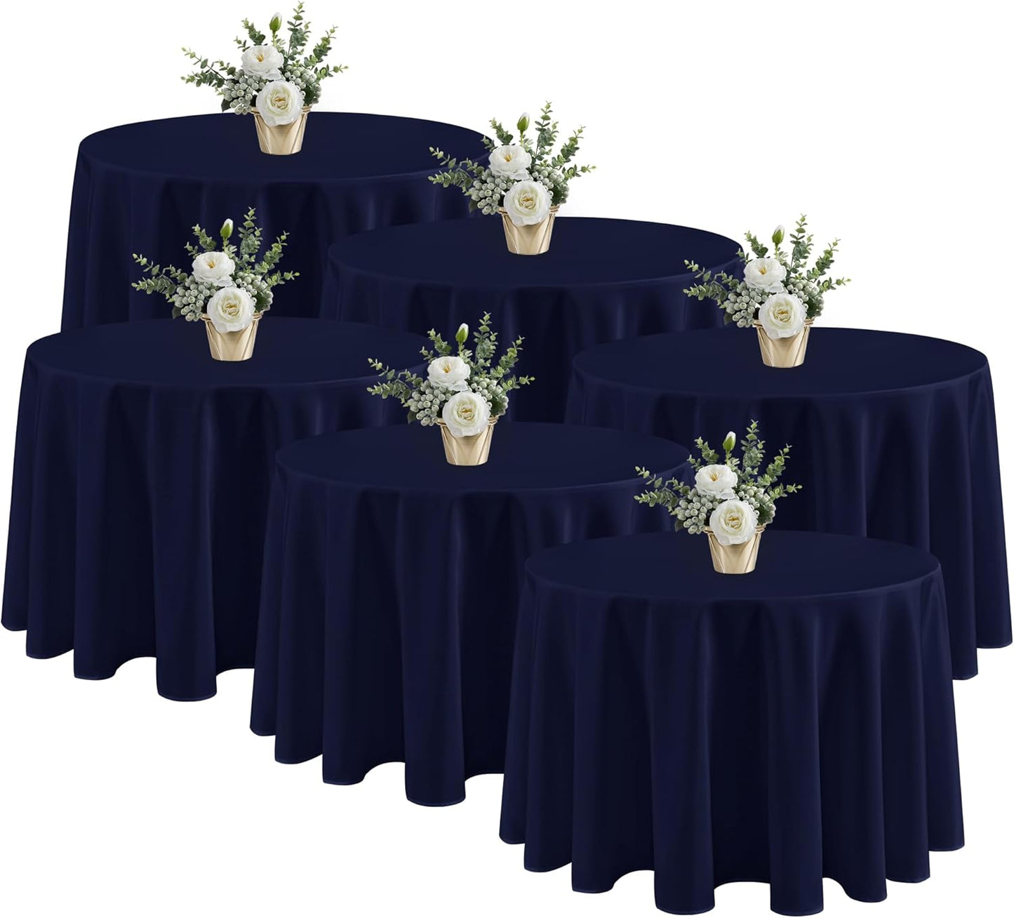Fitable 6 Pack Navy Round Tablecloths - 120 Inches in Diameter - Stain Resistant and Washable Table Clothes, Polyester Fabric Table Covers for Wedding, Party, Banquet, Formal Events