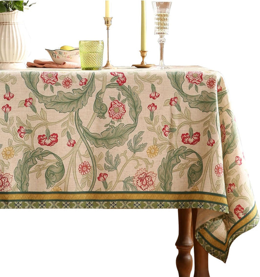 patdrea Designer Green Small Tablecloth for Rectangle Table,Vintage Linen Leaves Pattern Breathable Table Cloth,Floral Decor Cover for Kitchen Dining Christmas,Thanksgiving,55"x71"-Cecilia a