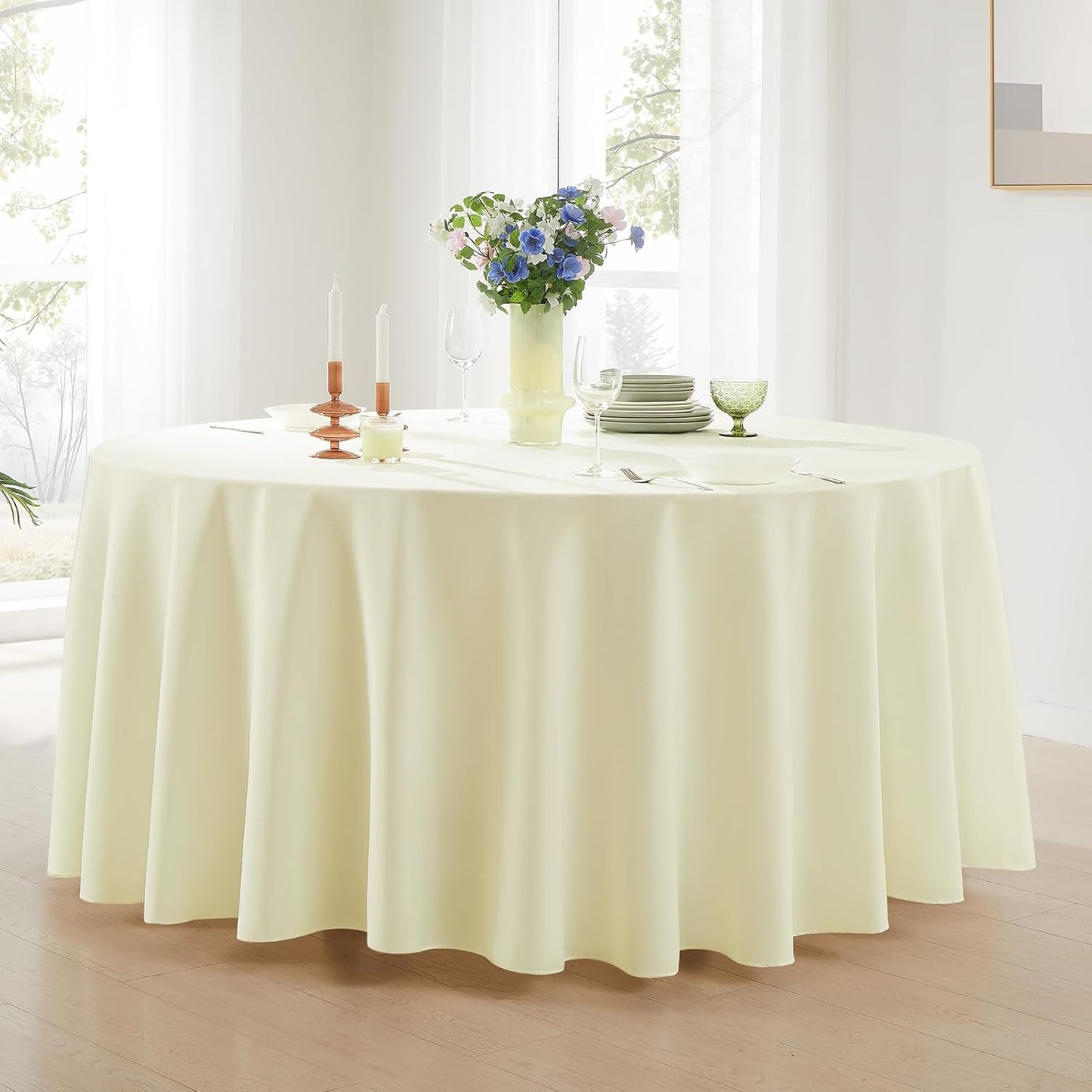 Round Tablecloths 2 Pack 120 Inch Ivory Tablecloth Linen Polyester Table Clothes Cover for Dining Table Banquets Buffet Parties and Wedding