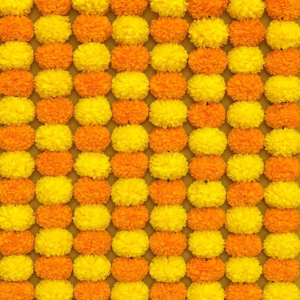 Marigold Garland for Diwali Decorations Pack of 5 - Marigold Artificial Flowers, Indian Marigold Flower Garland for Diwali Decorations (Light Orange Light Yellow | 4 to 4.5 ft) Hashcart®