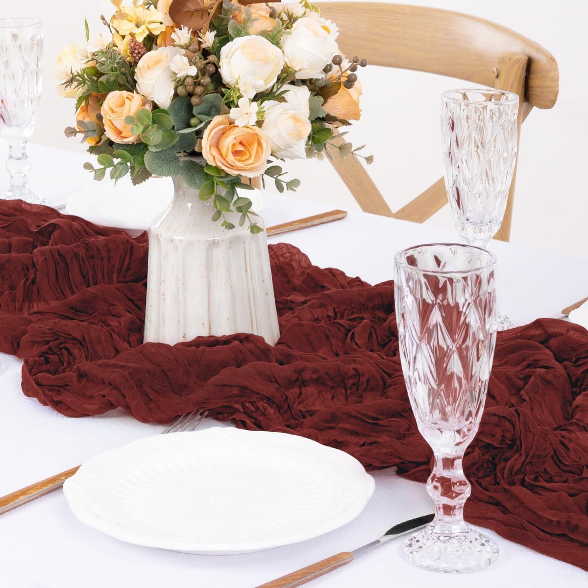 MLMW 6 Pack Christmas Table Runner Cheesecloth Burgundy Boho Cheese Cloth 160 inch Gauze Rustic Sheer Table Runner 13.3ft for Party Wedding Baby Bridal Shower Birthday