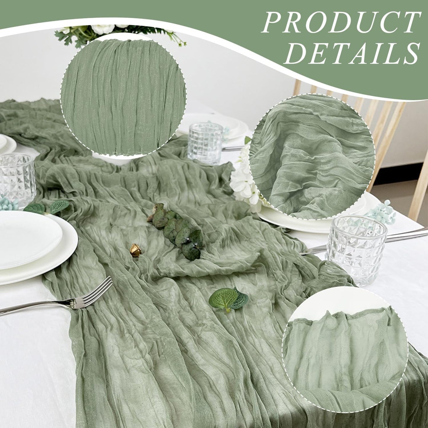 1 Pack Cheesecloth Table Runner 10Ft Christmas Gauze Boho Table Runners for Wedding Decor Bridal Shower Decorations Baby Shower Party(35" x 120")