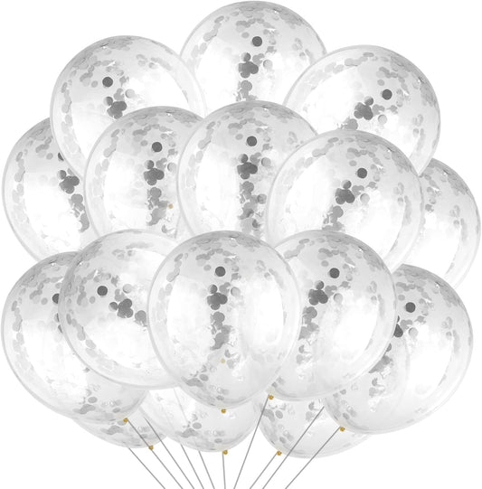 10 Pieces 18 Inch Glitter Confetti Balloons Paper Dots Confetti Shiny Latex Large Balloons for Birthday Wedding Party Decorations(Silver)