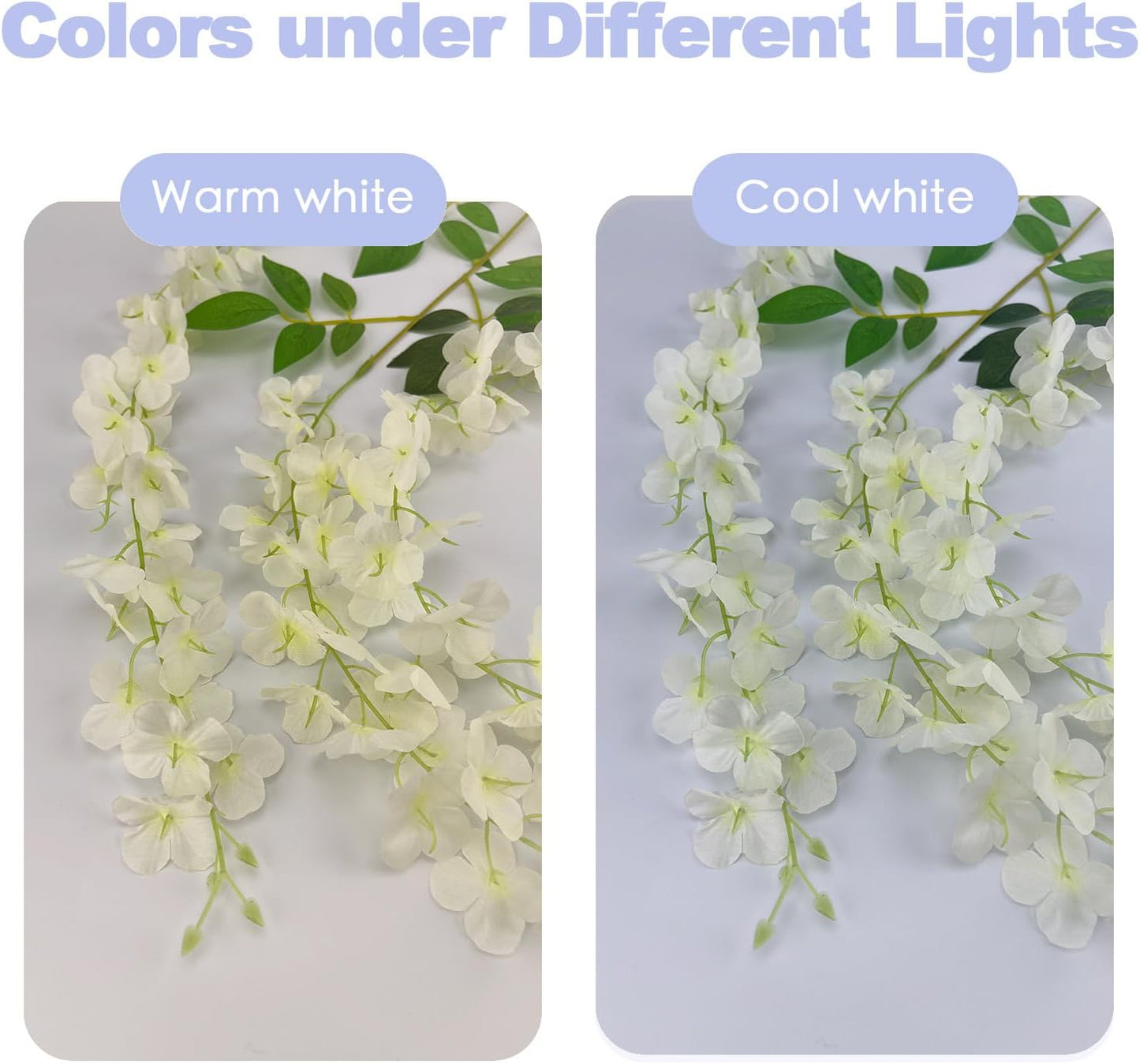 24 Pcs of Wisteria Hanging Flowers, 3.75 Feet Fake Wisteria Flower Strings, Artificial Wisteria Flowers Hanging Garland for Backdrop, Wedding, Ceremony,Garden and Home Wall Decoration (White)