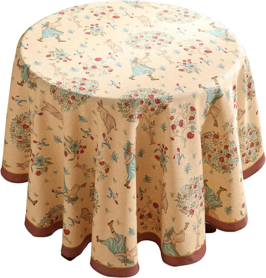 patdrea Designer Linen Beige Round Tablecloth,Vintage Italian Trees Pattern Table Cloth,Decoration Table Cover Cloth for Kitchen Dining Christmas,Tea Party,Thanksgiving,Diameter 67"-Tatiana a