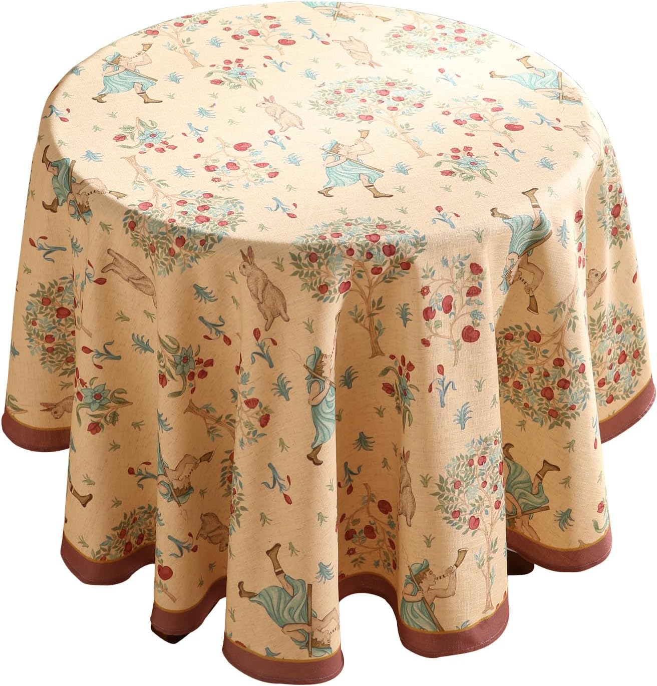 patdrea Designer Beige Tablecloth for Round Table,Vintage Italian Linen Trees Pattern Table Cloth,Decor Cover for Kitchen Dining Christmas,Thanksgiving,Tea Party,Diameter 55"-Tatiana a