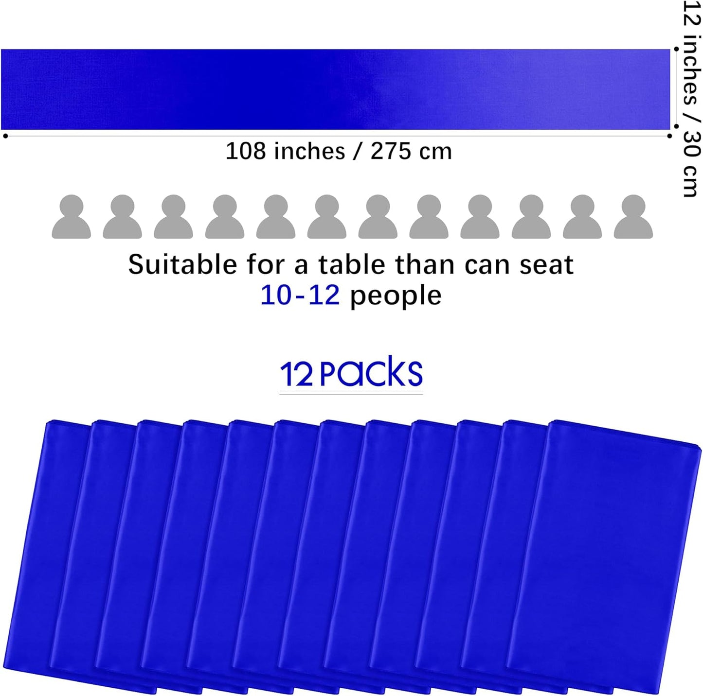 Aneco 12 Pack Satin Table Runner 12 x 108 Inch Dark Blue Long Wedding Satin Silk Table Runner for Wedding Banquet Graduations Birthday Party Decoration