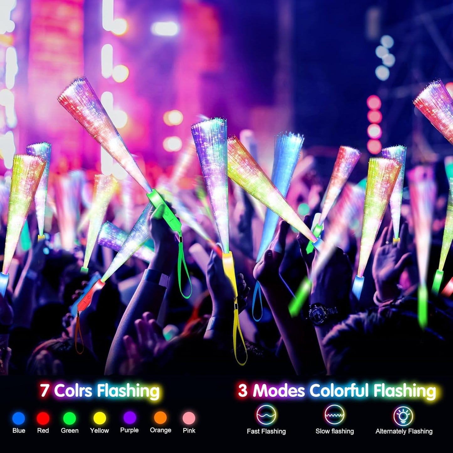 120PCS Glow Fiber Optic Sticks, LED Light Wands, Glow in The Dark Party Supplies, Fiber Optic Wands for Weddings, Birthdays&Events,Flashing LED Party Favors,Colorful Light Sticks for Kids&Adults