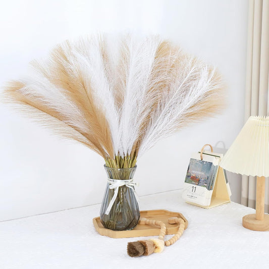 60 Pcs Brown Pampas Grass Decor 21.7 Inch Faux Pampas Grass Bulk Artificial Dried Flowers Small Vase Filler Pompas Grass.