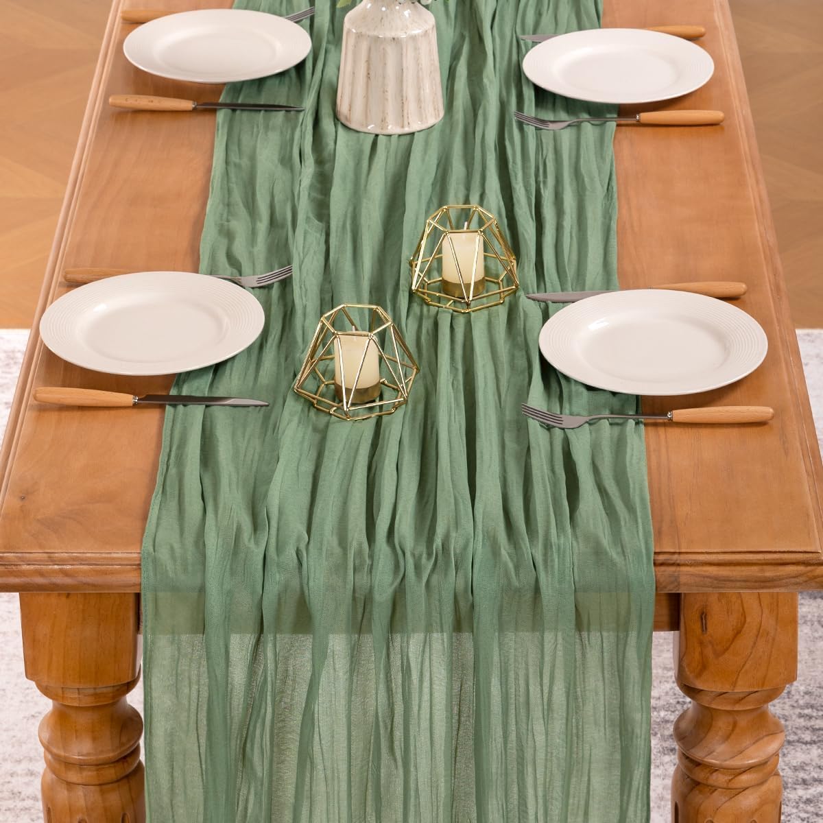 MLMW Sage Green Table Runner Cheesecloth Boho Gauze Rustic Cheese Cloth Table Runner 160 inch Sheer 13.3ft for Wedding Party Baby Bridal Shower Birthday