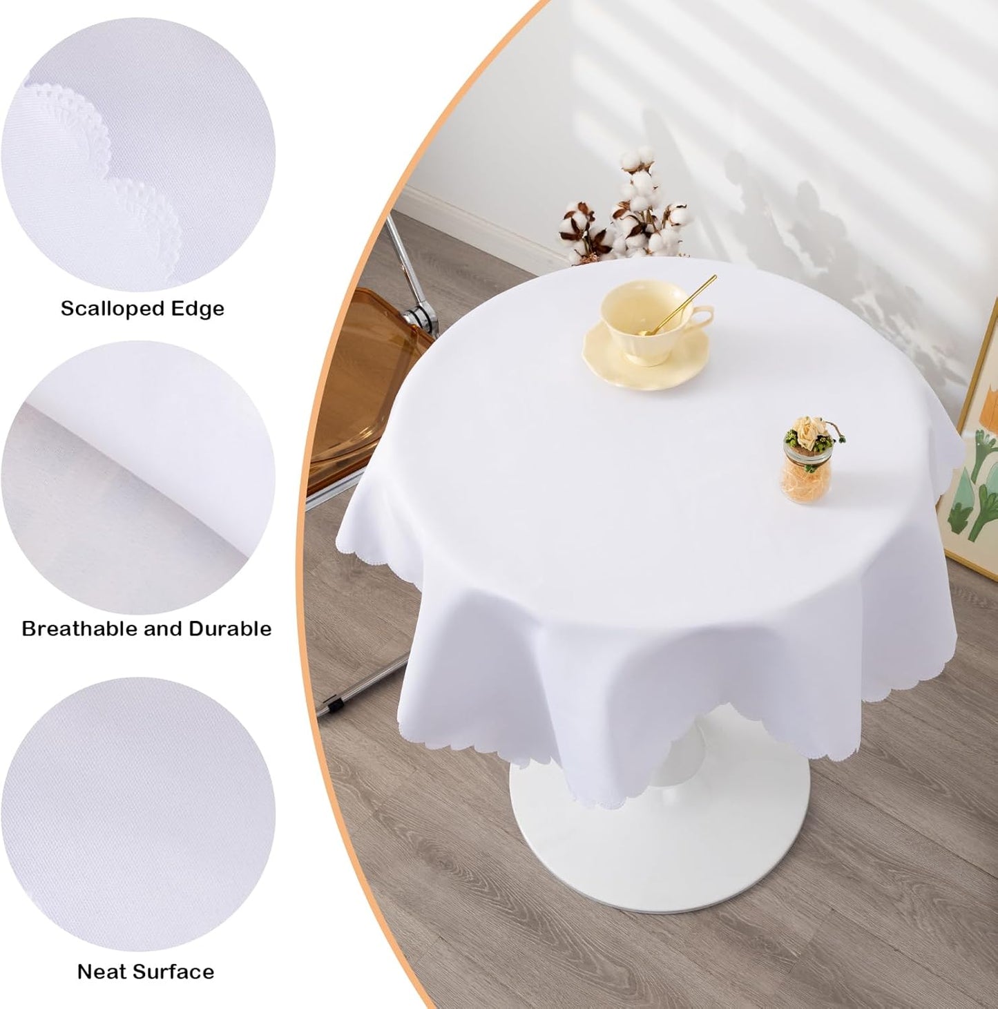 Square White Tablecloth 43 x 43 Inch Polyester Fabric Washable Table Cloth Decorative Wrinkle Resistant Solid Color Table Cover for Kitchen Dinning Party Wedding Camping