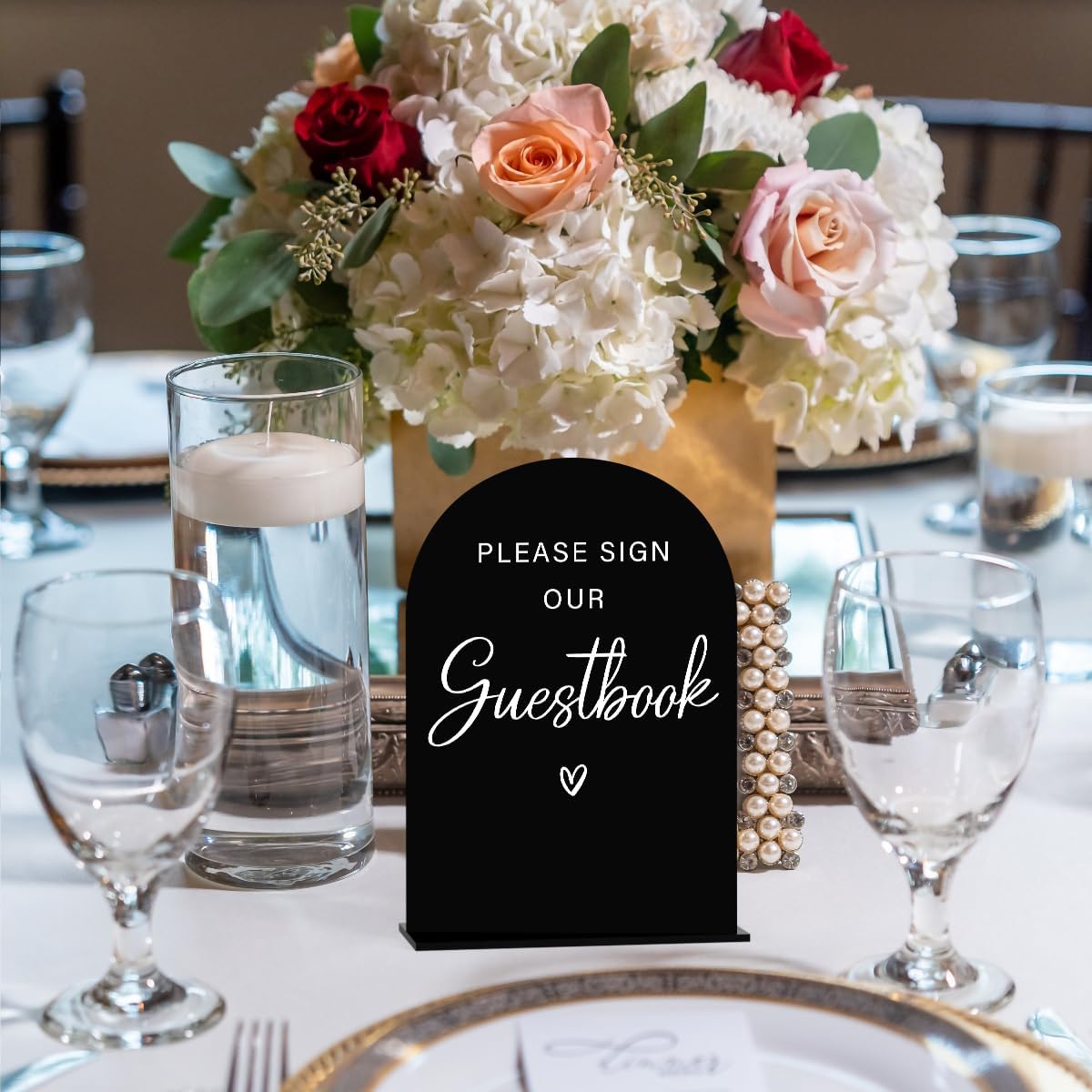 Acrylic Wedding Sign Please Sign Our Guestbook Wedding Signs for Ceremony Modern Calligraphy Arch Acrylic Table Top Sign for Wedding Reception and Event Party Table(black）
