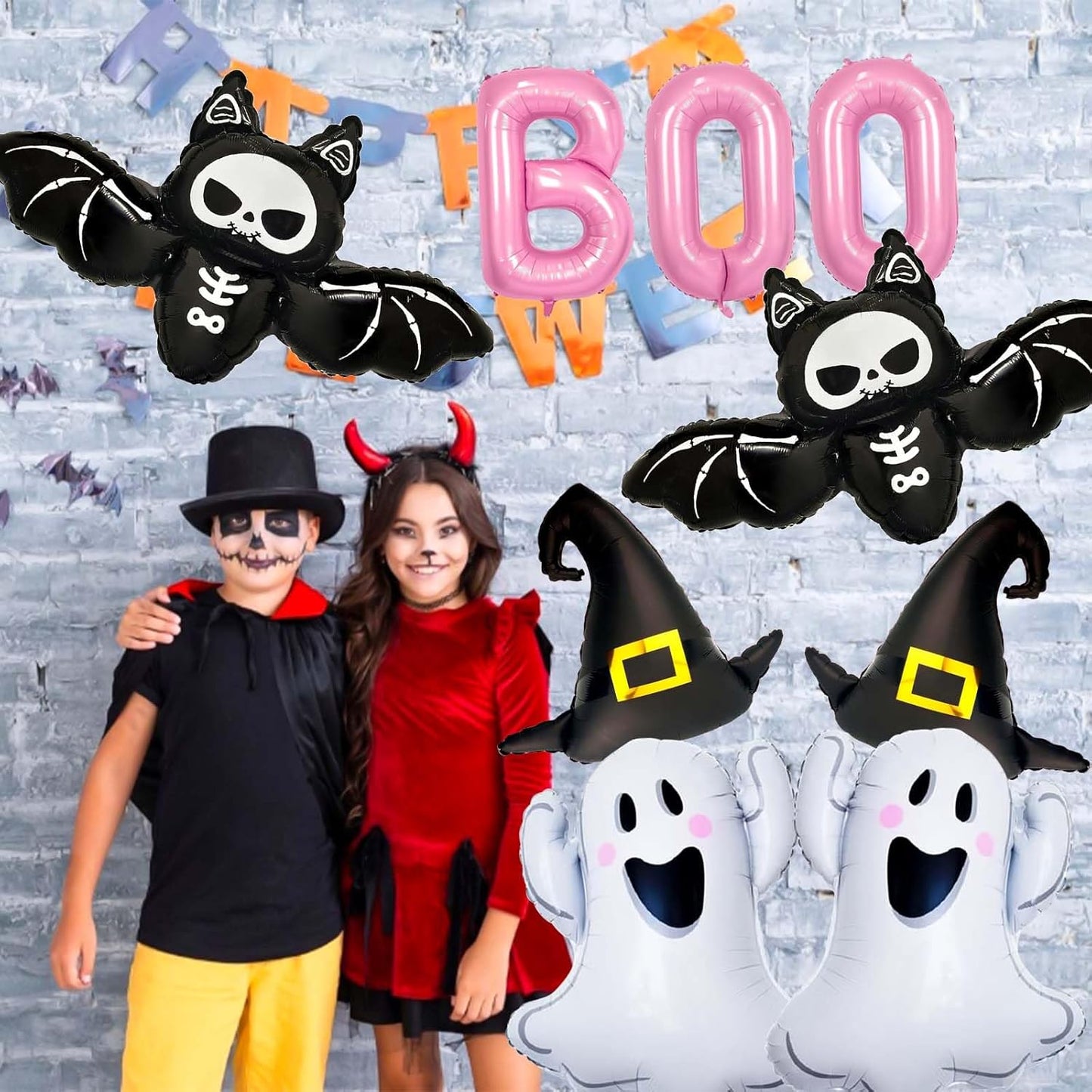 Halloween Balloons Decorations, Pink Boo Letter, Ghost, Bat, Wizard's Hat Foil Balloon for Halloween Party Decorations