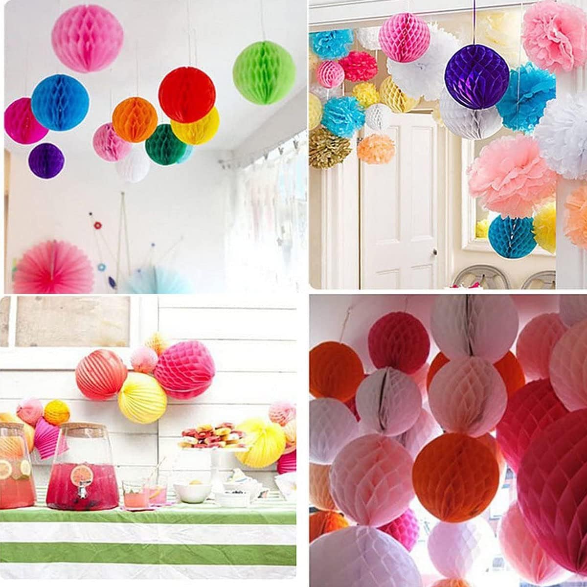 12pcs Party Honeycomb Balls Decorations 4'' 8'' 10'' Honeycomb Ball Flower Tissue Pom Poms Flower Balls Hanging Flower Balls for Baby Shower Birthday Wedding Nursery Wall Decor(4'' 8'' 10'' White)